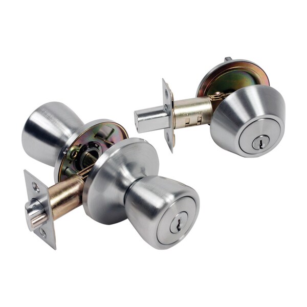 Home Plus Home Plus Satin Chrome Knob and Deadbolt Set 1-3/4 in. LA2142 - main